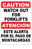 Caution Watch for Forklifts English - Spanish