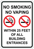 No Smoking No Vaping Within 25 Feet of All Building Entrances - Sign Wise