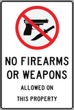 No Weapons On This Property - Free Shipping - Sign Wise