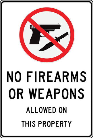 No Weapons On This Property - Free Shipping - Sign Wise