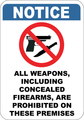 All Weapons Including Concealed Are Prohibited