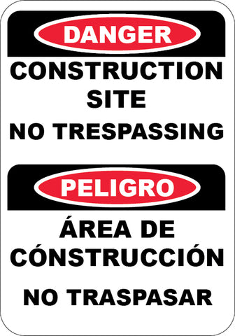 Construction Site No Trespassing English/Spanish