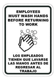 Employees Must Wash Hands Before Returning to Work English/Spanish Sign - Sign Wise