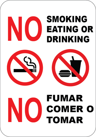 No Smoking Eating Drinking in This Area English/Spanish - Sign Wise