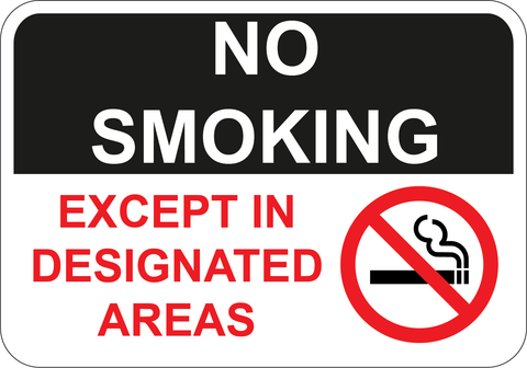 No Smoking Except In Designated Areas - Sign Wise