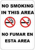 No Smoking or Vaping In This Area English/Spanish - Sign Wise