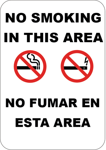 No Smoking or Vaping In This Area English/Spanish - Sign Wise