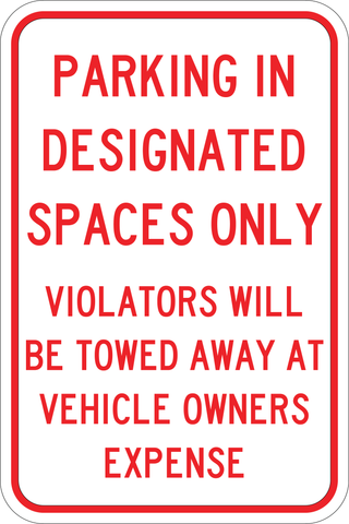 Parking In Designated Spaces Only - Sign Wise