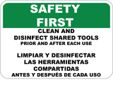 Safety First - Clean and Disenfect Tools English/Spanish - Sign Wise